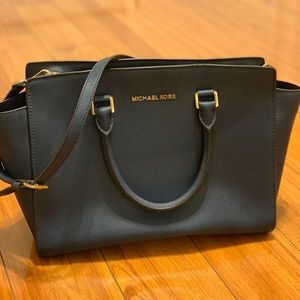 Michael Kors Selma Saffiano Leather Navy Satchel